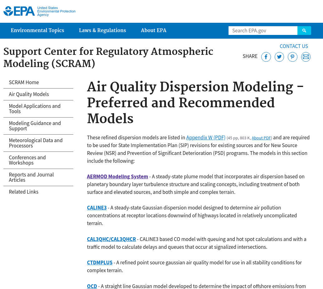 calpuff recommended model EPA