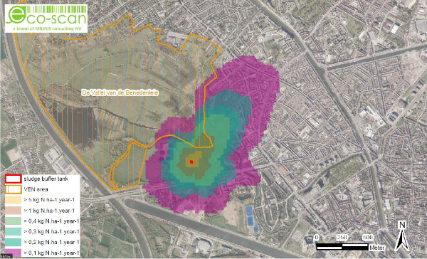 N-deposition impact (kg N.ha-1.year-1) sludge buffer tank on surrounding VEN-area