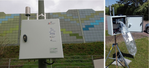 Field test devices. Left: Installation in an impacted residential area.